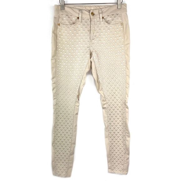 7 For All Mankind Gwenevere Cream Gold Skinny Jeans 26 - Picture 2 of 7